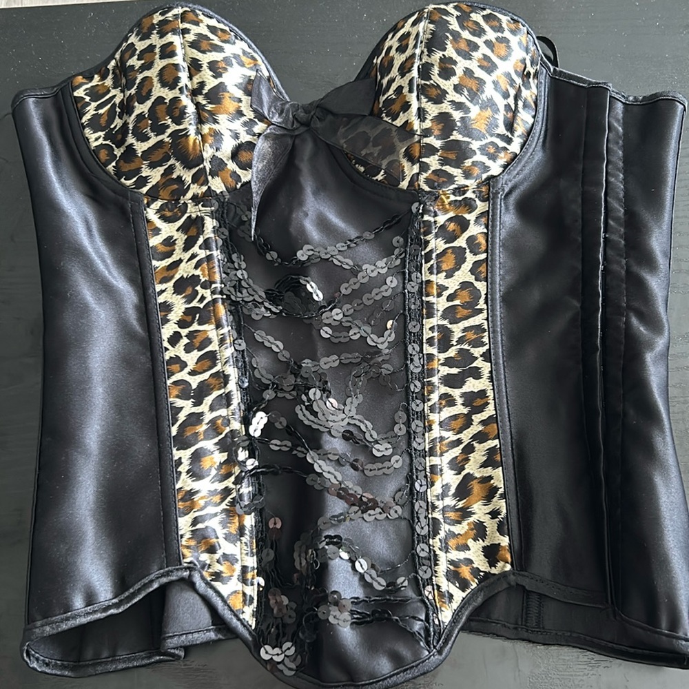 Adore Me black with leopard print corset